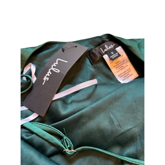 Lulus Fondly Loved Dark Green Satin Wrap Maxi Dress - Size S - Picture 11 of 16